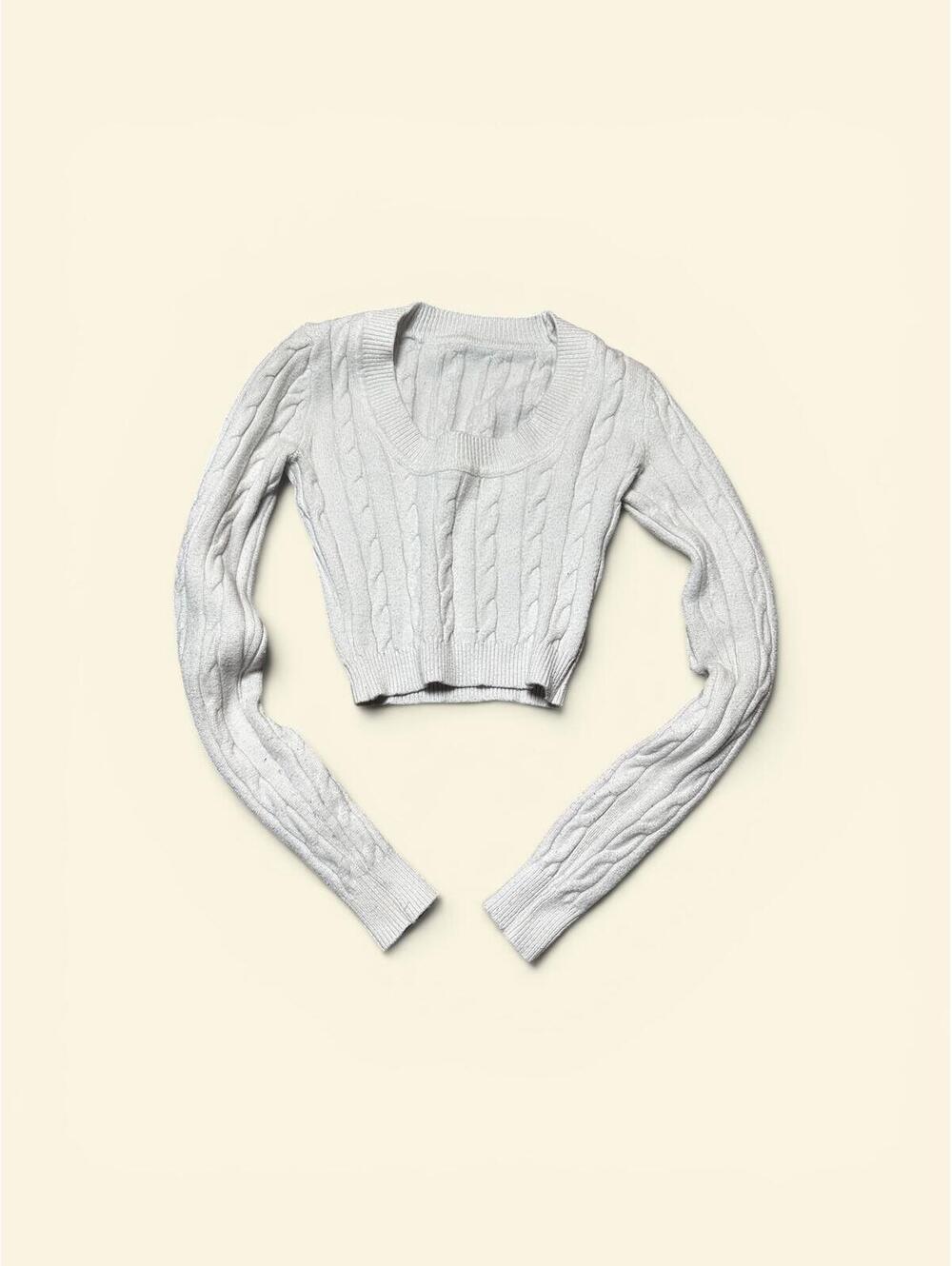 Cropped Cable Knit Sweater - Off White Size XS